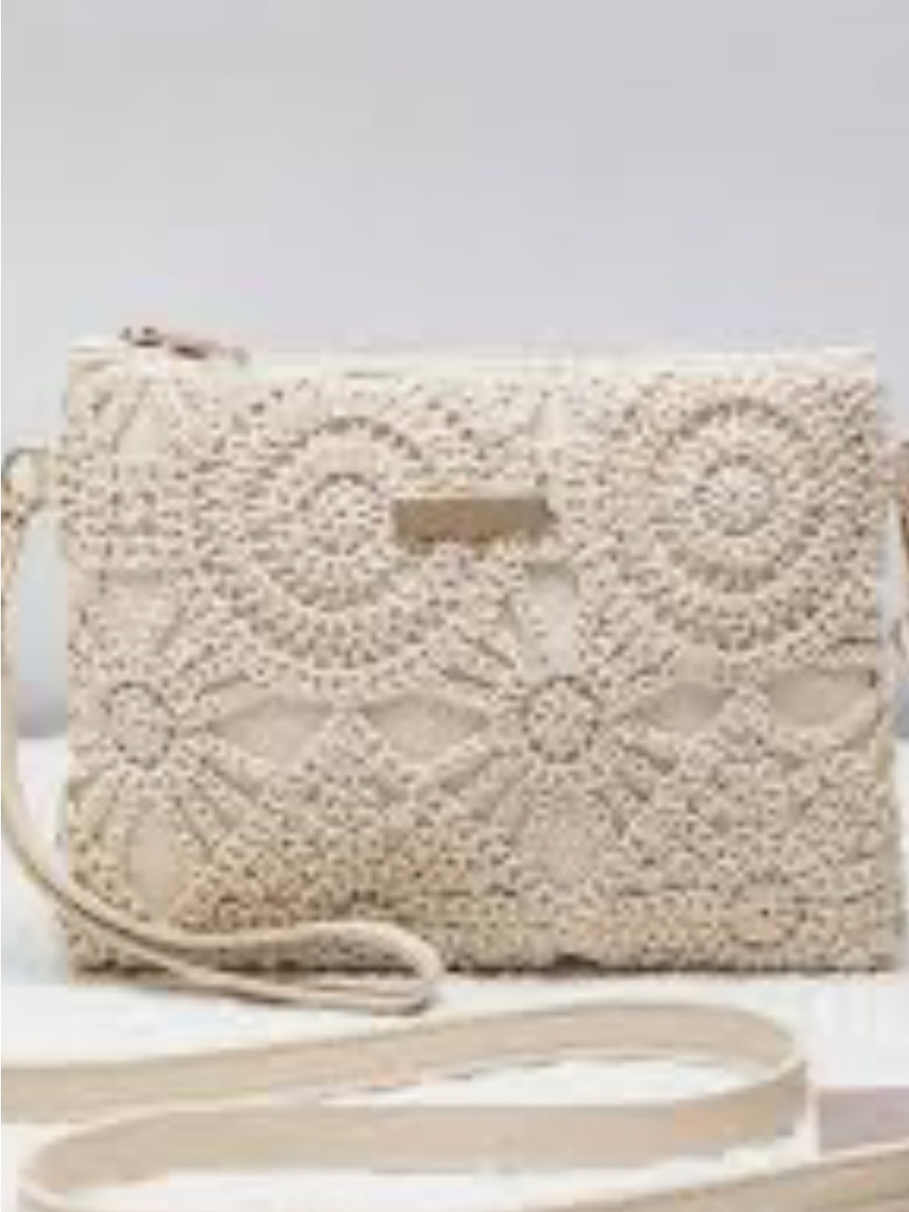 Beige Crochet Crossbody Bag by